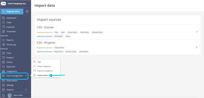 Import data