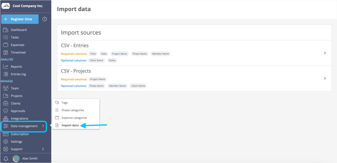 Import data