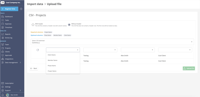 Import project data