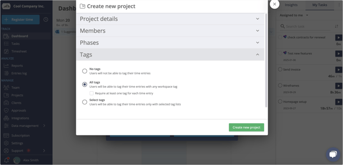 add proejct tags