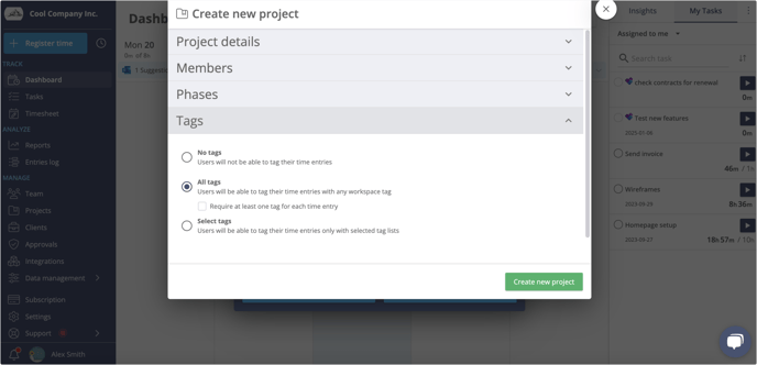 add proejct tags