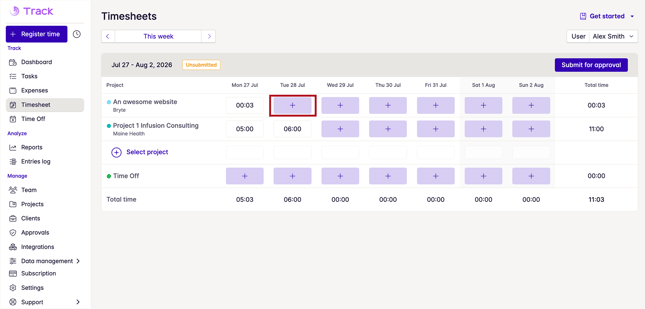 add time to timesheet
