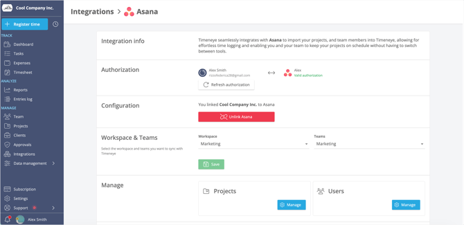 asana integration page