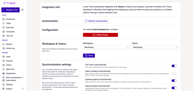 asana linked