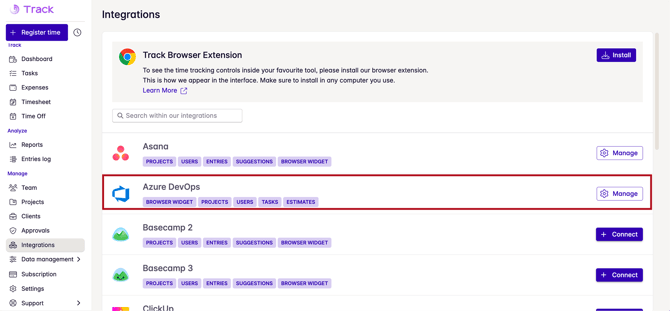 azure devops integration in section