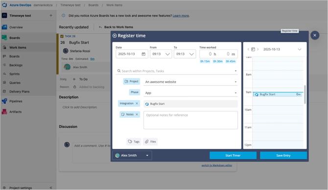 azure track time task