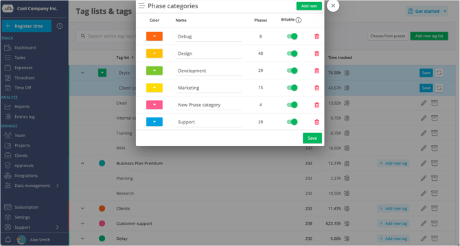 billable phase categories