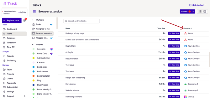 browser widget task section
