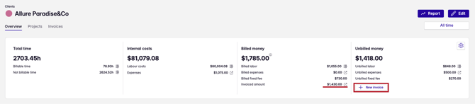 client invoice shortcut