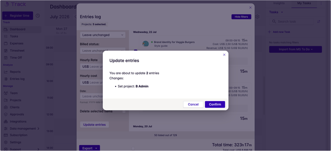 confirm moving entries