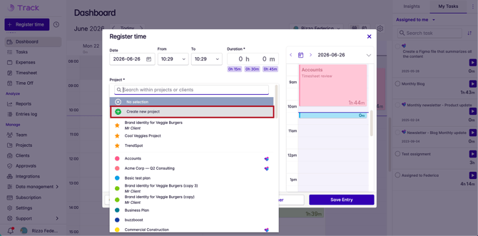 create project in dialog