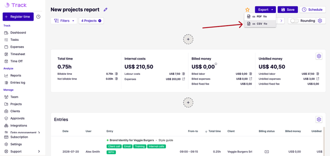 csv export report