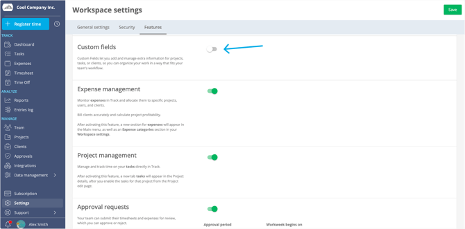 custom fields in settings