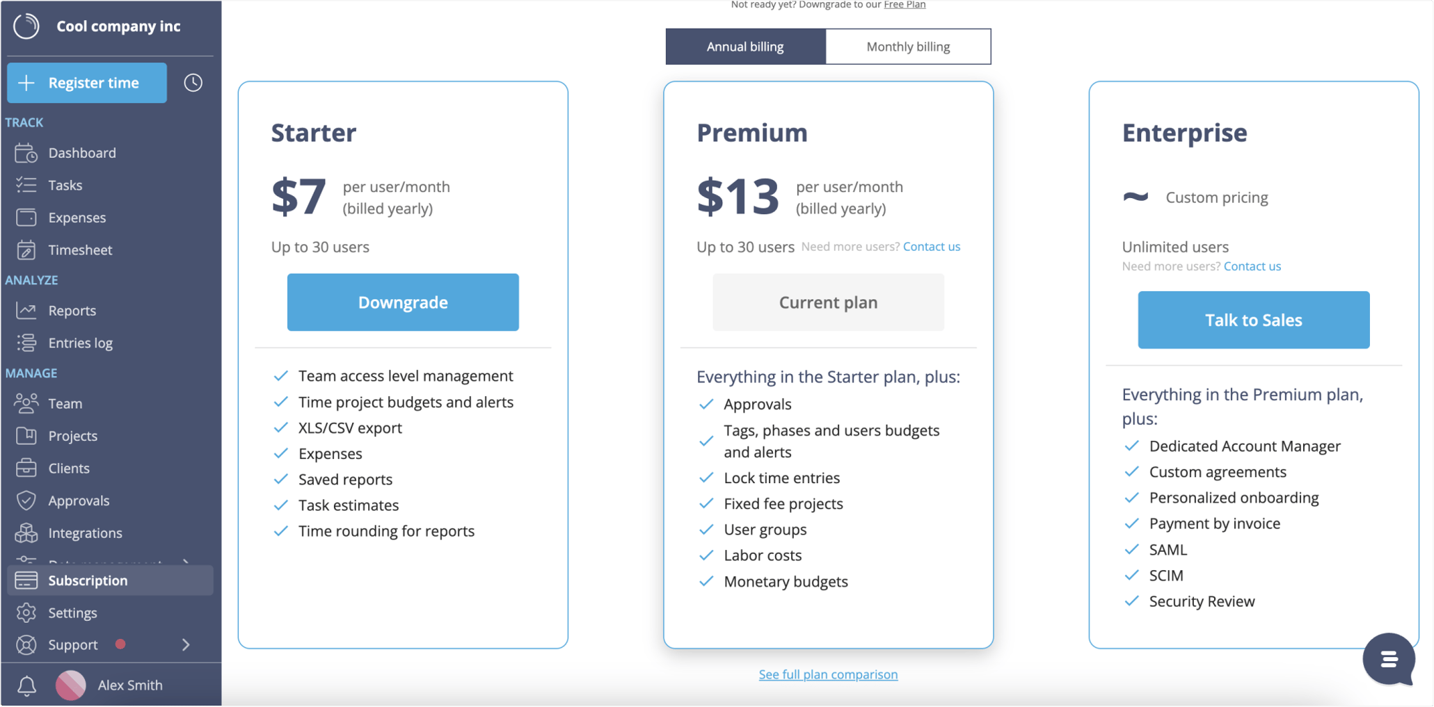 Upgrading and downgrading your plan