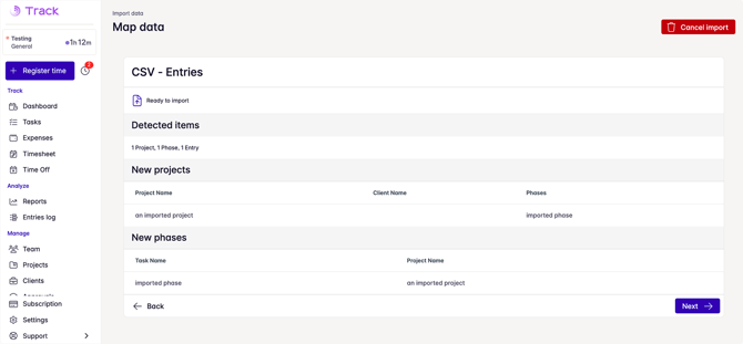 import entries done