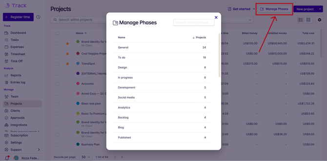manage phases button