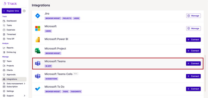 ms teams in integration section