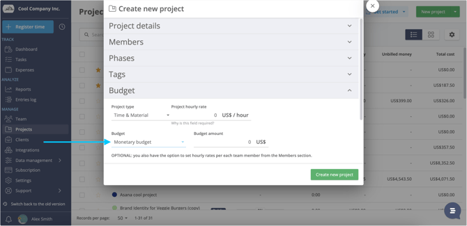 project budget create project 2024