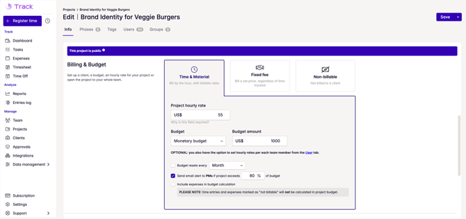 project edit billable