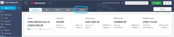 project from planner with tasks