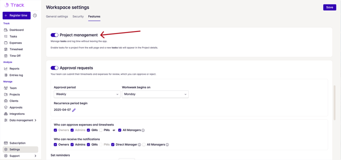project management feature