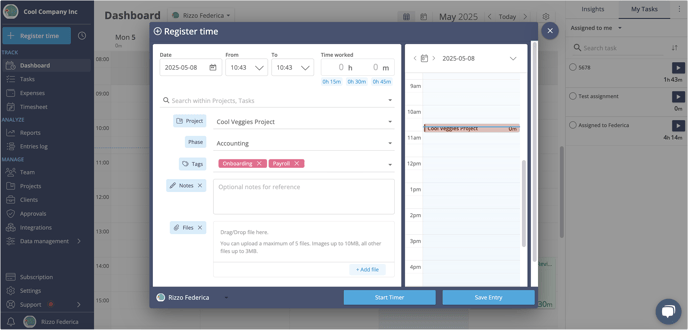 register time all filters