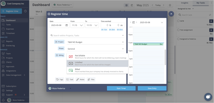 register time billable