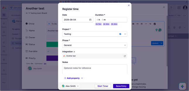 register time in monday