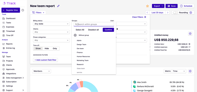 report filter groups