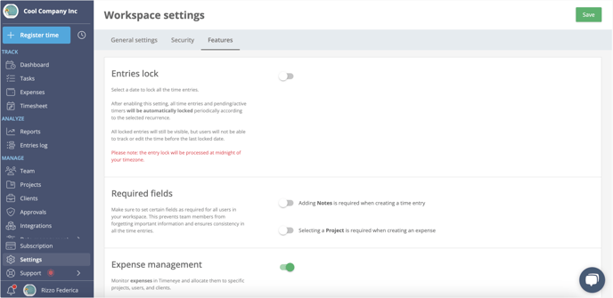 required fields setting