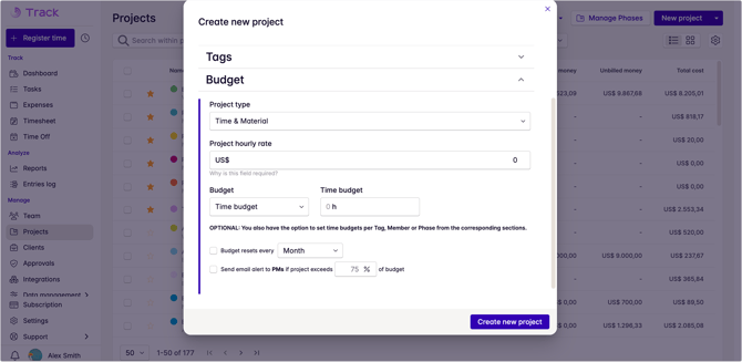 select project budget