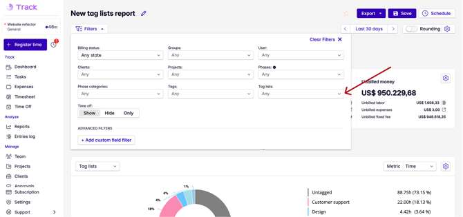 select tag list in report