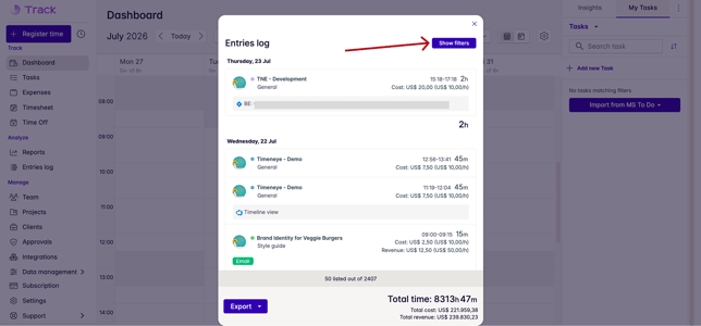 show filters button