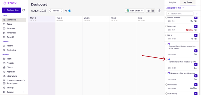 sidebar with planner tasks