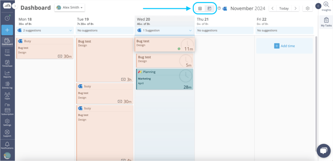 swtich timeline view