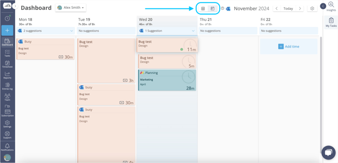 swtich timeline view