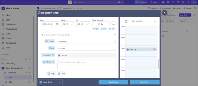 tack time clickup task