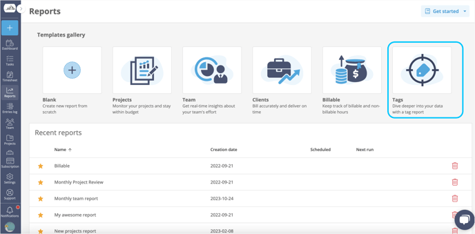 tag list reports