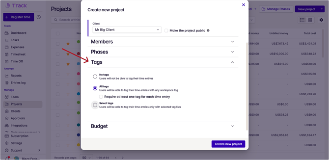 tags for projects