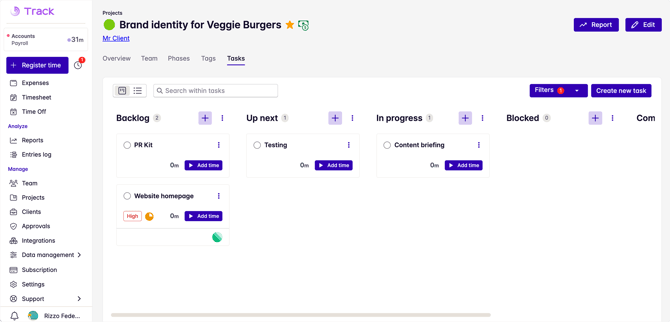 tasks in project status