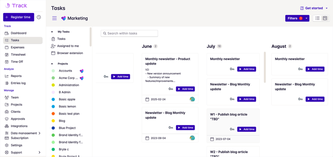 tasks in task section