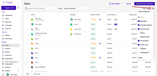 team section config