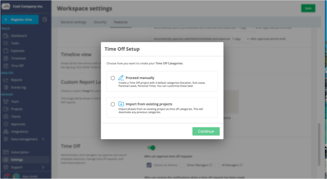 time off categories setup