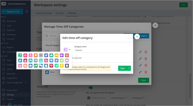 time off category edit