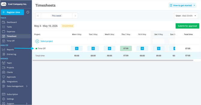 time off in timesheet