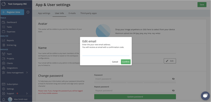 timeneye change email