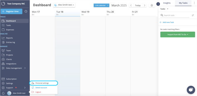 timeneye personal settings (1)