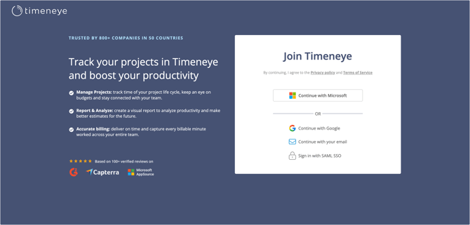 timeneye sign up