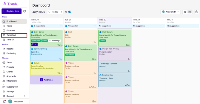 timesheets section
