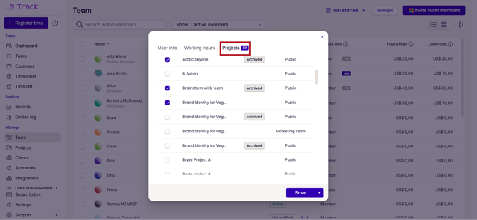 user info projects